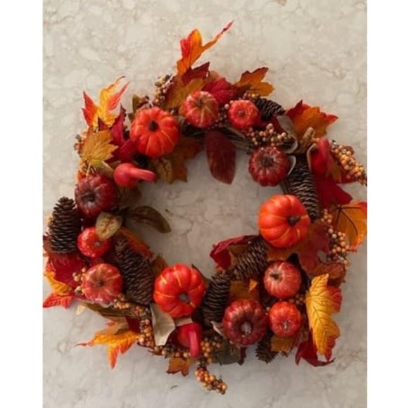 18’’ Autumn Front Door Harvest Wreath with Various Pumpkin - Picture 4 of 5